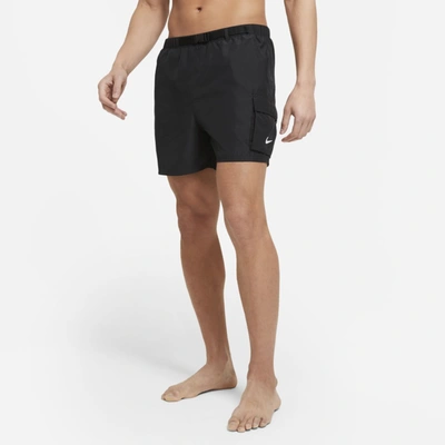 Shop Nike Men's 5" Belted Packable Swim Trunks In Black