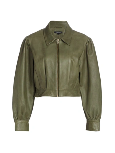 Shop Lamarque Karry Cropped Leather Jacket In Vetiver