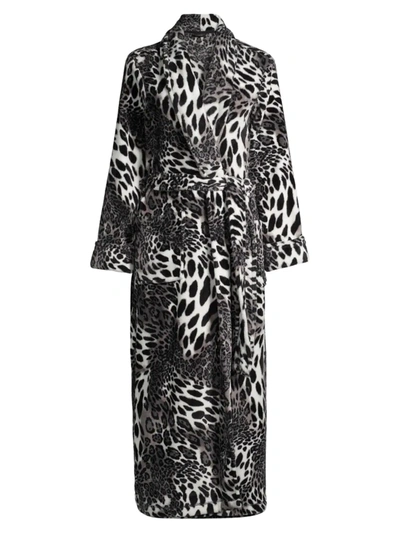Shop Natori Women's Chestnut Leopard Print Plush Robe In Black White