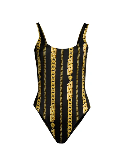 Shop Versace One-piece Swimsuit In Black Gold