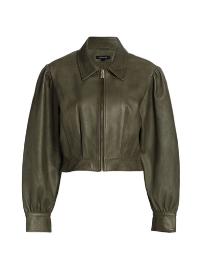 Shop Lamarque Karry Cropped Leather Jacket In Dusty Olive