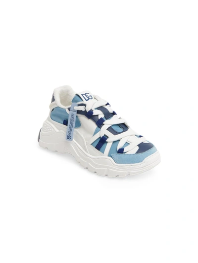 Shop Dolce & Gabbana Kid's Faux Leather Hiking Sneakers In Blue White