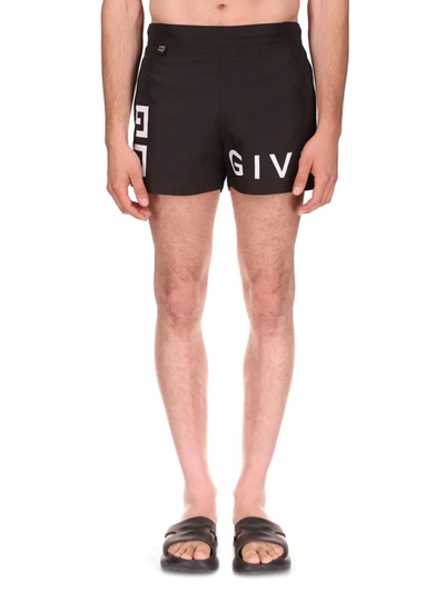 Shop Givenchy Men's Logo Swim Shorts In Black White