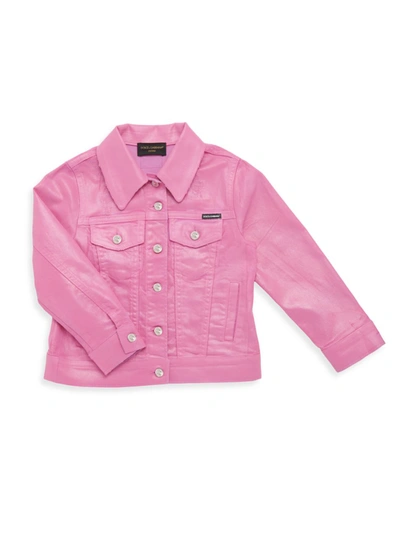Shop Dolce & Gabbana Little Girl's & Girl's Glossy Denim Jacket In Pink