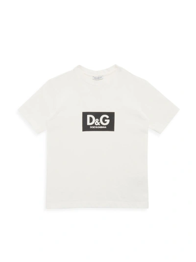 Shop Dolce & Gabbana Little Kid's & Kid's Short-sleeve Logo Tee In White And Black