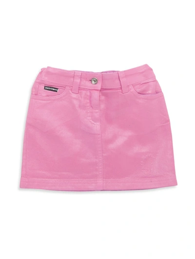 Shop Dolce & Gabbana Little Girl's & Girl's Glossy Denim Skirt In Pink