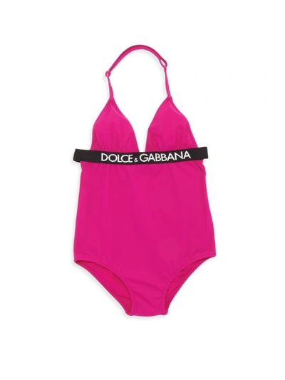 Shop Dolce & Gabbana Little Girl's & Girl's Logo-print Swimsuit In Pink