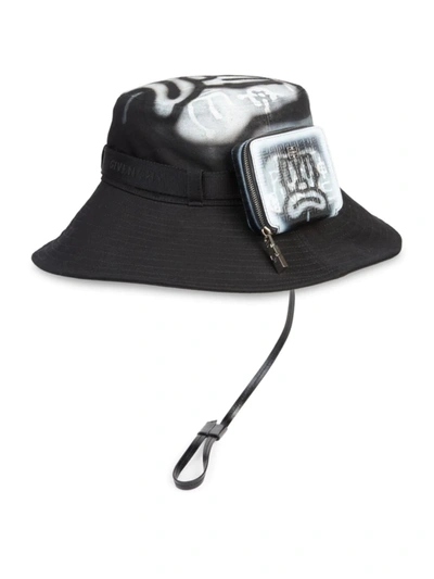 Shop Givenchy Men's Belted Pouch Wide Brim Hat In Black White
