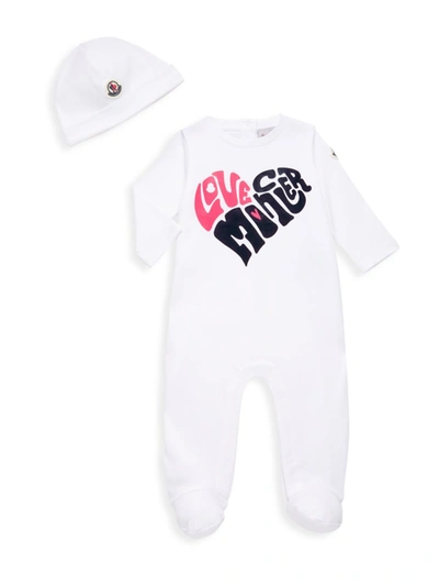 Shop Moncler Baby Girl's 2-piece Hat & Footie Set In White