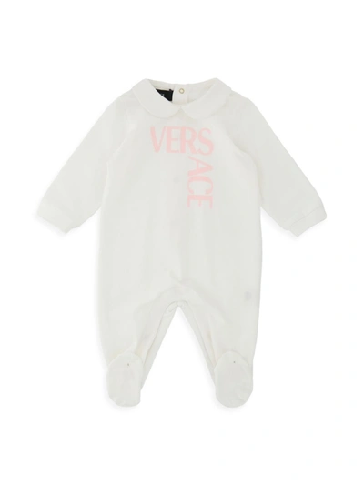 Shop Versace Baby's Logo Footie In White Pink