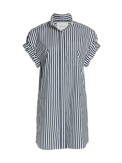 Shop Frame Women's Sheila Striped Cotton Shirtdress In Navy Multi