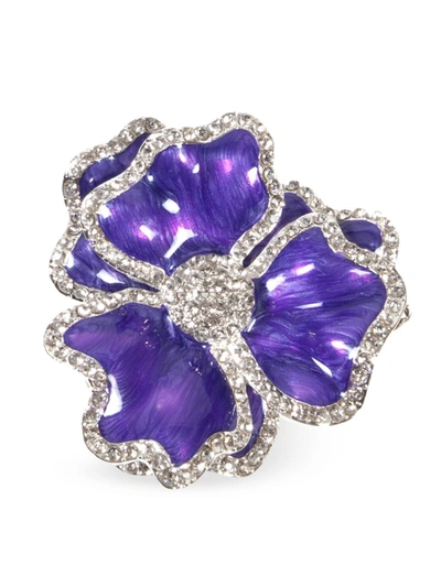 Shop Nomi K Silverplated Crystal & Enamel Flower 4-piece Napkin Ring Set In Purple