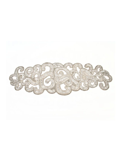 Shop Nomi K Hand-beaded Lace-shaped Runner In Silver