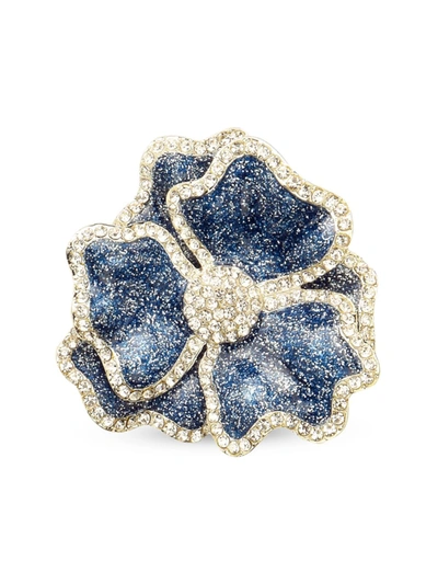 Shop Nomi K Flower Crystal Border 4-piece Napkin Ring Set In Blue