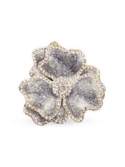 Shop Nomi K Crystal Border 4-piece Flower Napkin Ring Set In Silver