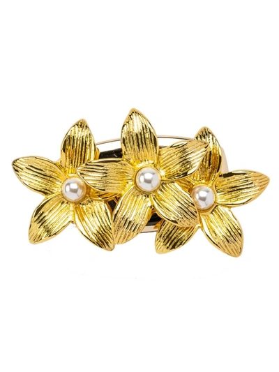 Shop Nomi K Pearl Flower 4-piece Napkin Ring Set In Gold