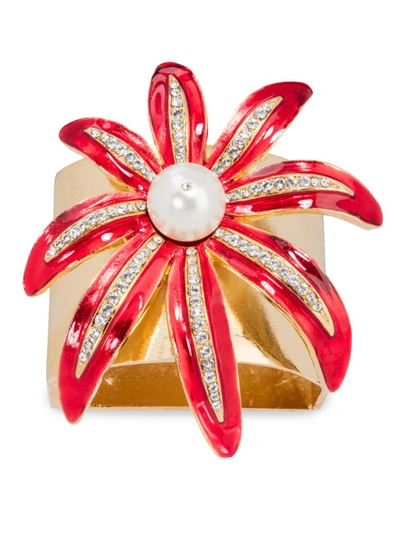 Shop Nomi K Swarovski Crystal Wild Flower 4-piece Napkin Ring Set In Red
