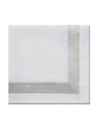 Shop Nomi K Shimmer Border Linen Napkin Set Of 4 In Silver