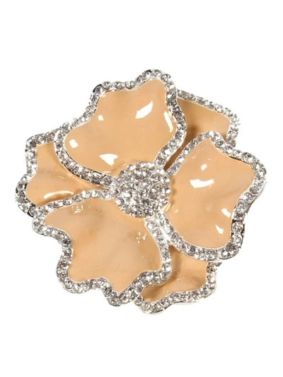 Shop Nomi K Crystal Flower 4-piece Napkin Ring Set In Beige