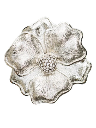 Shop Nomi K Crystal Center Flower 4-piece Napkin Ring Set In Silver