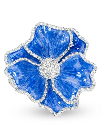 Shop Nomi K Crystal Flower 4-piece Napkin Holder Set In Blue