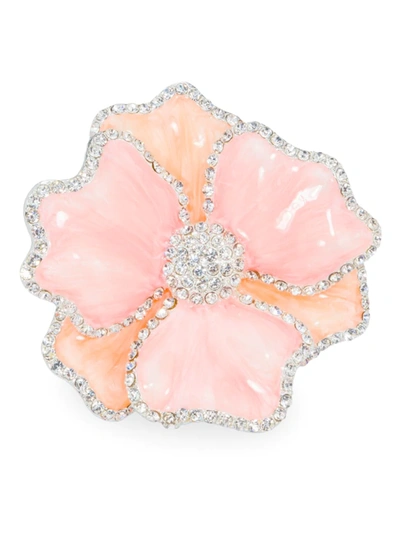 Shop Nomi K Silverplated Crystal & Enamel Flower 4-piece Napkin Ring Set In Peach