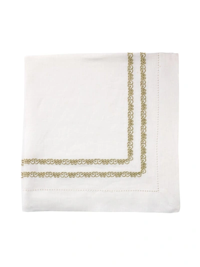 Shop Nomi K Metallic Scroll Border Linen Napkin Set Of 4 In White