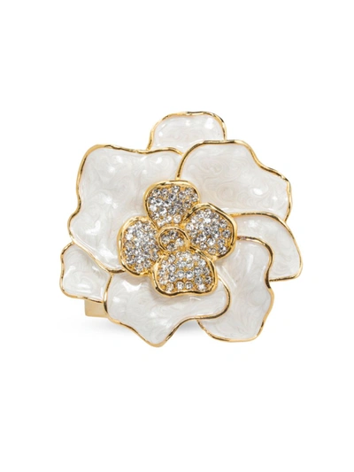 Shop Nomi K 24k Goldplated Crystal & Enamel Spring Flower 4-piece Napkin Ring Set In White