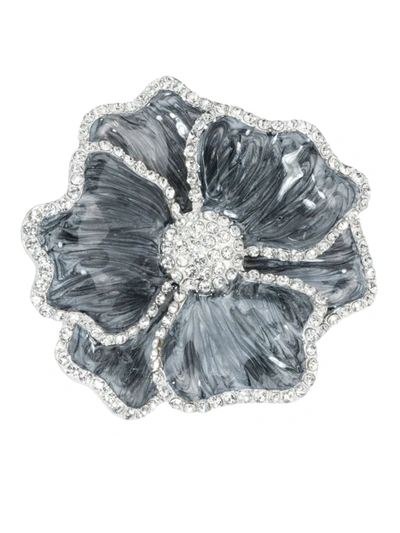 Shop Nomi K Goldplated Crystal & Enamel Flower 4-piece Napkin Ring Set In Grey