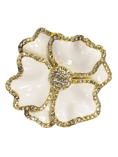 Shop Nomi K Goldplated Crystal & Enamel Flower 4-piece Napkin Ring Set In White