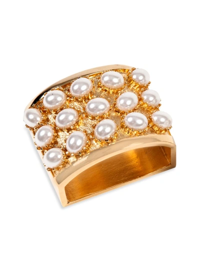 Shop Nomi K 24k Goldplated Faux Pearl 4-piece Napkin Ring Set