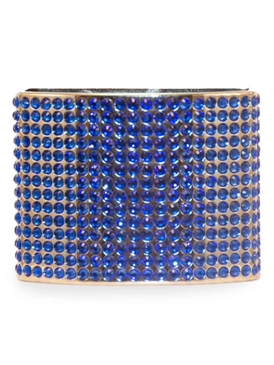Shop Nomi K Goldplated Crystal Modern 4-piece Napkin Ring Set In Blue
