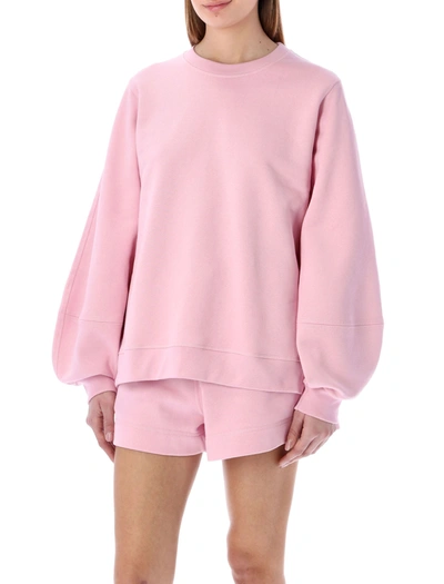 Shop Ganni Logo Embroidered Crewneck Sweatshirt In Pink