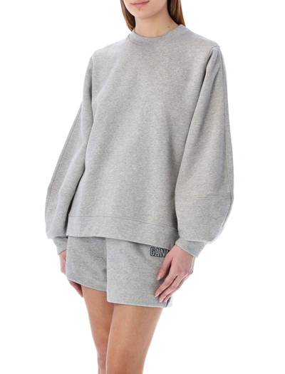 Shop Ganni Logo Embroidered Crewneck Sweatshirt In Grey