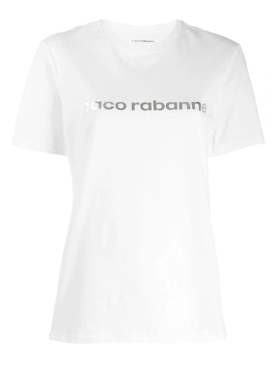 Shop Paco Rabanne Logo Printed Crewneck T In White