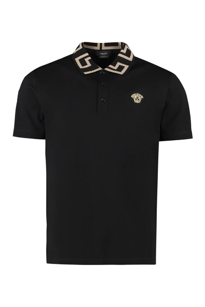 Shop Versace Medusa Embroidered Polo Shirt In Black