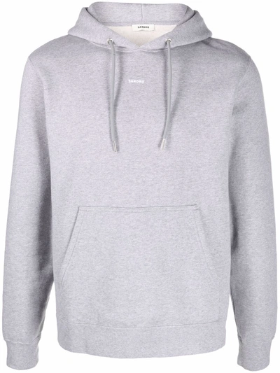 Shop Sandro Logo-print Cotton Hoodie In Grey