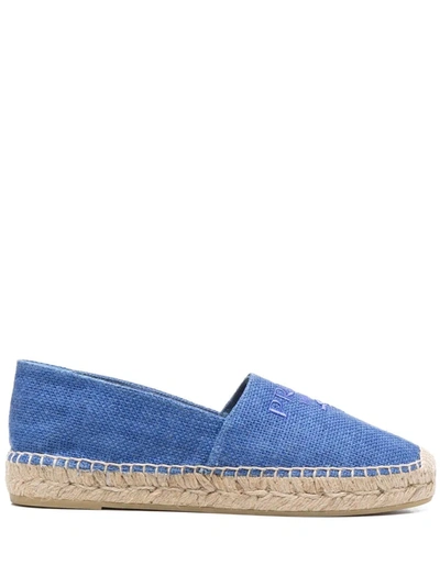 Shop Prada Logo-embroidered Espadrilles In Blue