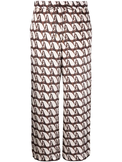 Shop Aeron Geometric-print Silk Trousers In Braun