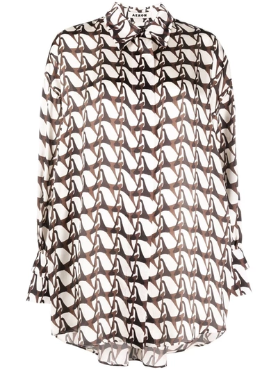 Shop Aeron Geometric-print Silk Shirt In Nude