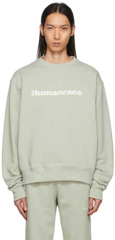 Shop Adidas X Humanrace By Pharrell Williams Ssense Exclusive Green Humanrace Tonal Logo Sweatshirt In Halo Green S21 Adyu