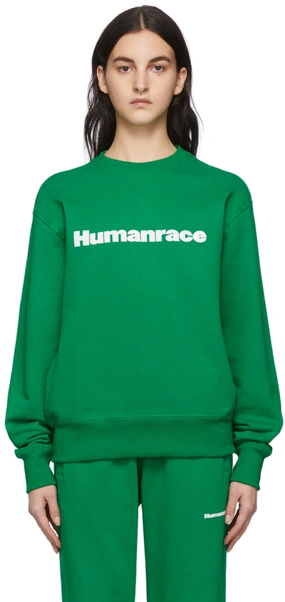Shop Adidas X Humanrace By Pharrell Williams Ssense Exclusive Green Humanrace Logo Sweatshirt In Halo Green