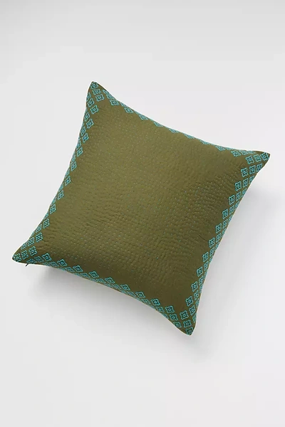 Shop Anthropologie Kantha-stitched Pillow By  In Green Size 20 In Sq