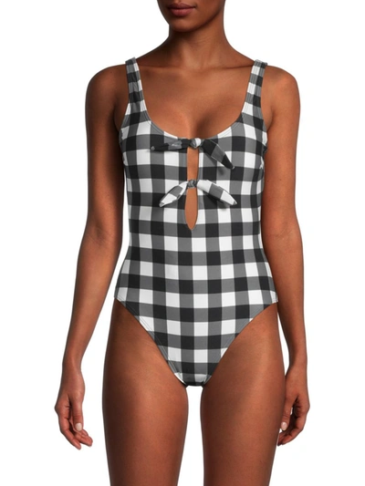 Kate Spade Women's Bunny Checked Tie-front One-piece Swimsuit In Black |  ModeSens