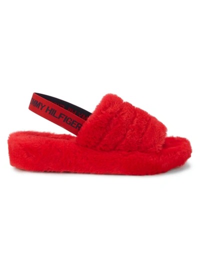 Shop Tommy Hilfiger Women's Laydown Faux Fur Slingback Slippers In Dark Red