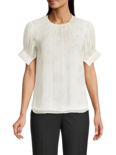 Shop Rebecca Taylor Women's Puff-sleeve Silk Toile Blouse In Chantilly