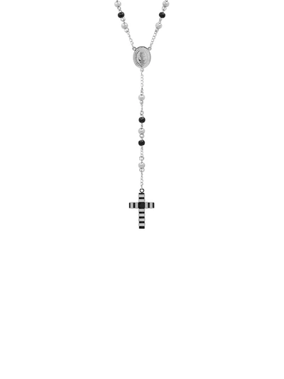 Shop Anthony Jacobs Men's Two-tone Stainless Steel Rosary Necklace In Black