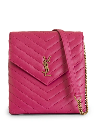 Shop Saint Laurent Double Flap Bag In Quilted Lambskin In Rosa