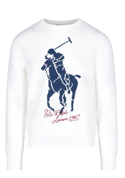 Shop Polo Ralph Lauren Pony Graffiti Intarsia Sweater In White