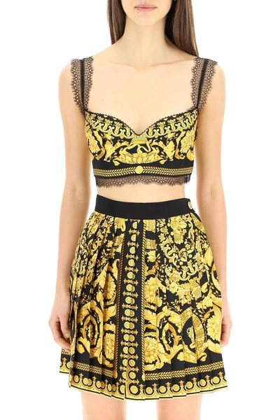 Shop Versace Barocco Print Bralette Top In Mixed Colours
